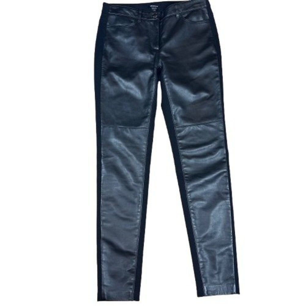 Worth New York Black Leather Front Panel Skinny Pants Edgy Office Siren Size‎ 6